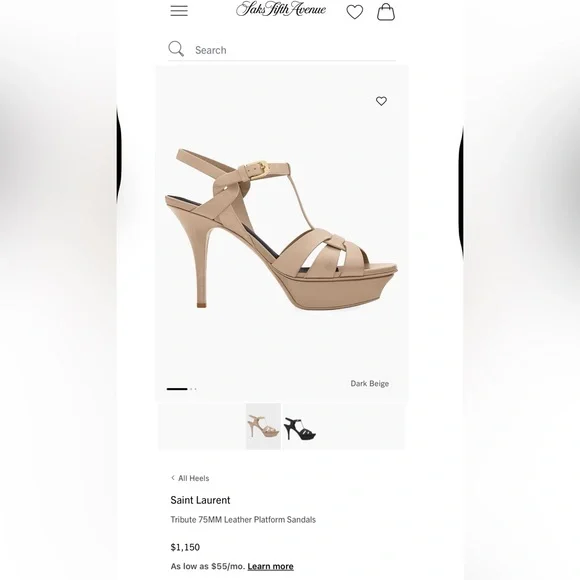 Saint Laurent Tribute platform sandals in a nude patent leather finish. Size 38 - Picture 8 of 10